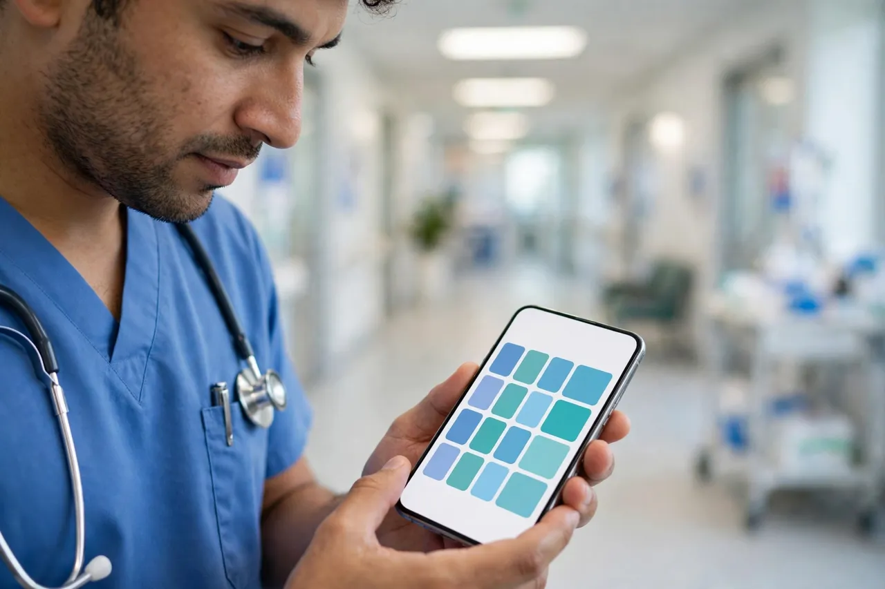 Healthcare worker checking shifts in the Smart Square Go app