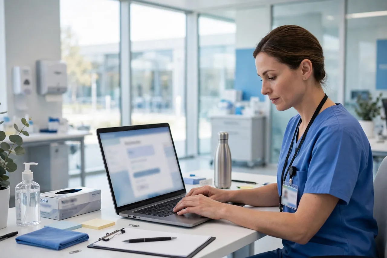 Healthcare worker signing in to Smart Square on a laptop