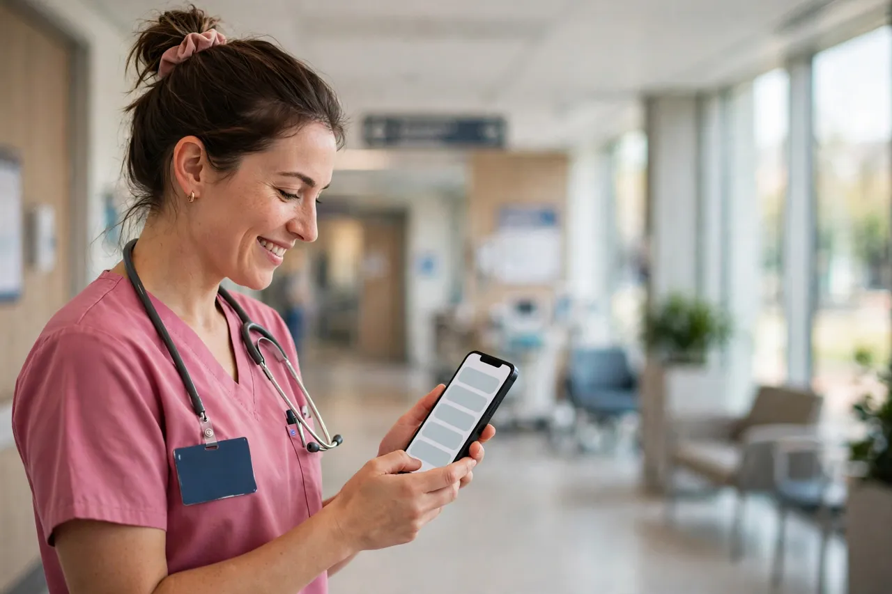 Healthcare worker picking up an open shift in Smart Square