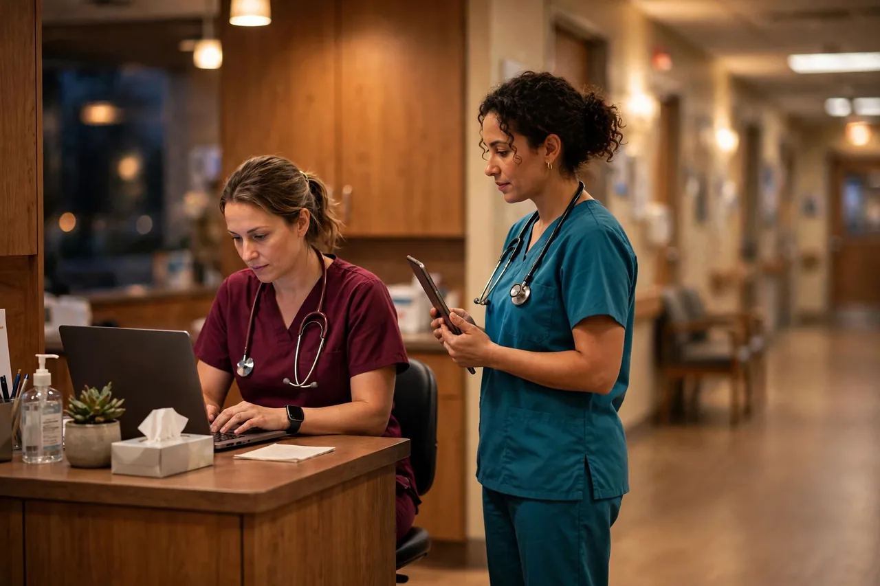 Piedmont healthcare worker signing in to Smart Square at a nurses' station