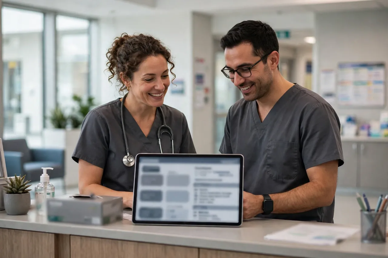 Two healthcare workers arranging a shift swap in Smart Square
