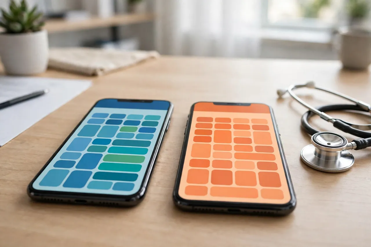 Two phones showing different hospital scheduling apps